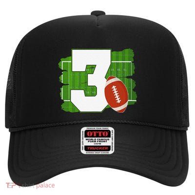 3rd Birthday Football Theme 3 Year Old Football Lover Gift High Crown Mesh Back Trucker Hat