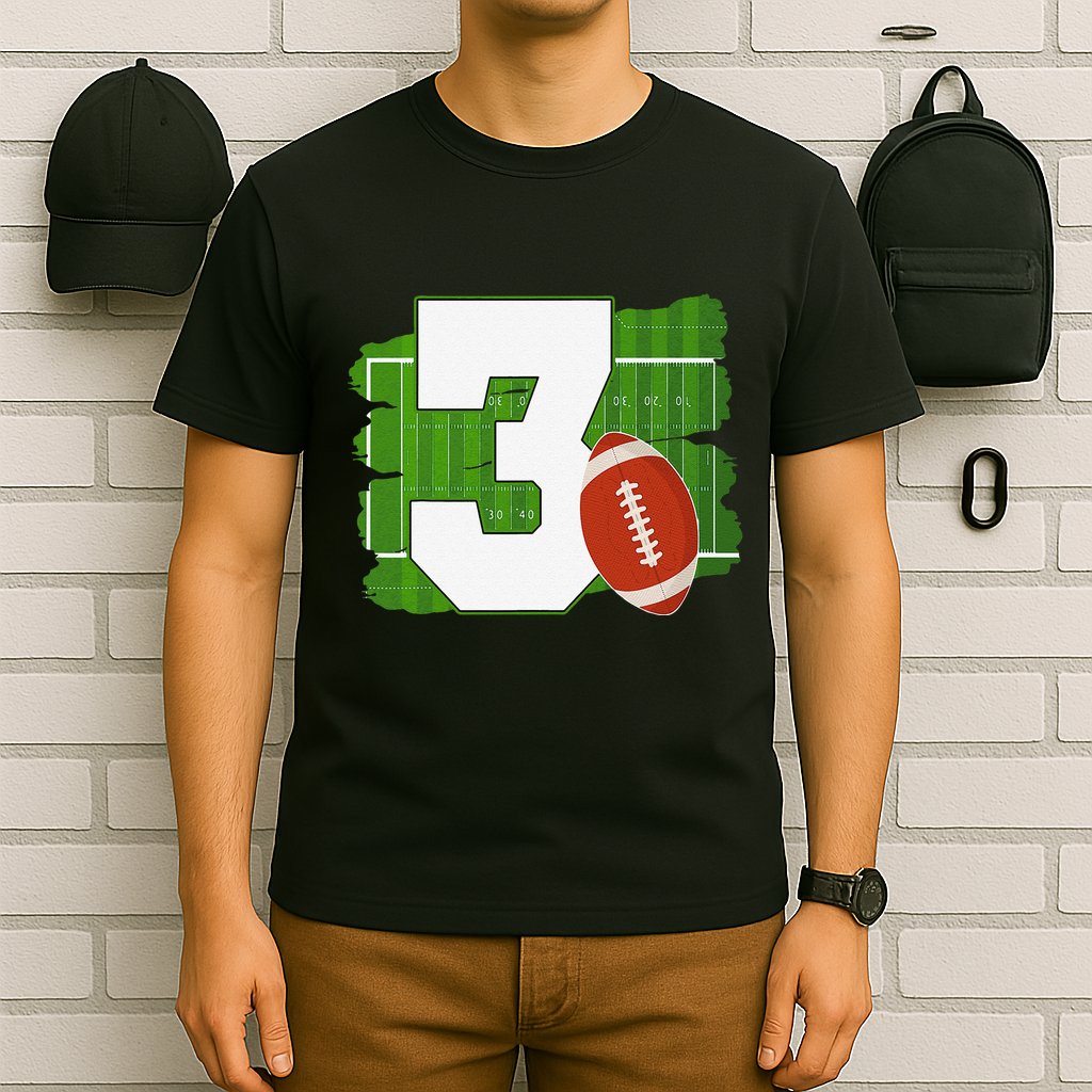 3rd Birthday Football Theme 3 Year Old Football Lover Gift T-Shirt