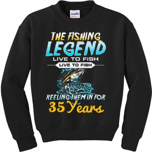 35th Birthday Gift The Fishing Legend 35 Years Fisherman Kids Sweatshirt