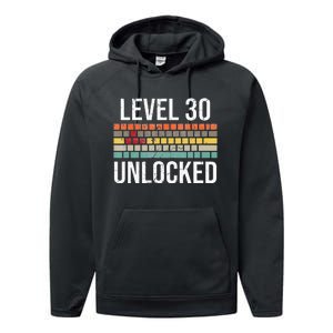 30Th Birthday Gamer Birthday Level 30 Unlocked Performance Fleece Hoodie