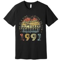 32nd Birthday Gift Awesome Since February 1991 32 Year Old Premium T-Shirt