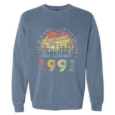 32nd Birthday Gift Awesome Since February 1991 32 Year Old Garment-Dyed Sweatshirt