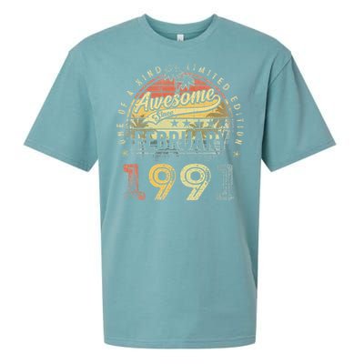 32nd Birthday Gift Awesome Since February 1991 32 Year Old Sueded Cloud Jersey T-Shirt