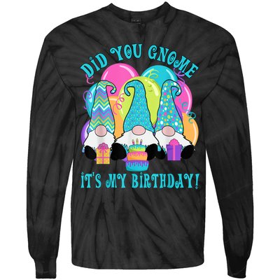3 Birthday Gnomes Did You Gnome It's My Birthday Balloons Tie-Dye Long Sleeve Shirt