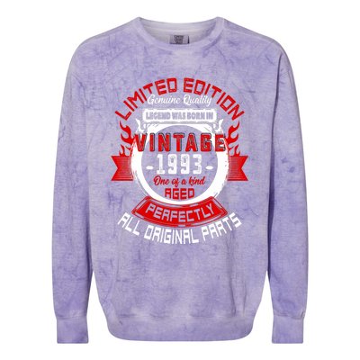 30th Birthday Gift Vintage Legends Born In 1993 30 Years Old Colorblast Crewneck Sweatshirt