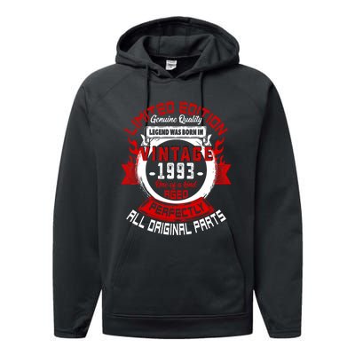 30th Birthday Gift Vintage Legends Born In 1993 30 Years Old Performance Fleece Hoodie