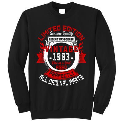 30th Birthday Gift Vintage Legends Born In 1993 30 Years Old Tall Sweatshirt