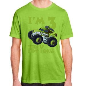 3th Birthday Green Monster Truck 3 Years Old Gift Adult ChromaSoft Performance T-Shirt