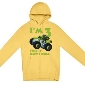 3th Birthday Green Monster Truck 3 Years Old Gift Premium Pullover Hoodie