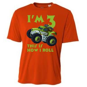 3th Birthday Green Monster Truck 3 Years Old Gift Cooling Performance Crew T-Shirt