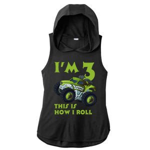 3th Birthday Green Monster Truck 3 Years Old Gift Ladies PosiCharge Tri-Blend Wicking Draft Hoodie Tank