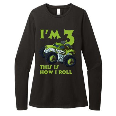 3th Birthday Green Monster Truck 3 Years Old Gift Womens CVC Long Sleeve Shirt