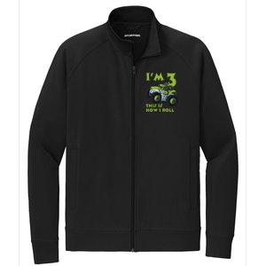 3th Birthday Green Monster Truck 3 Years Old Gift Stretch Full-Zip Cadet Jacket