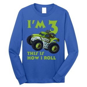 3th Birthday Green Monster Truck 3 Years Old Gift Long Sleeve Shirt