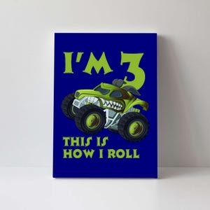 3th Birthday Green Monster Truck 3 Years Old Gift Canvas