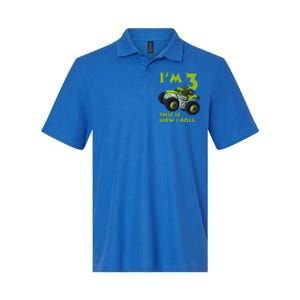 3th Birthday Green Monster Truck 3 Years Old Gift Softstyle Adult Sport Polo