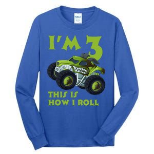 3th Birthday Green Monster Truck 3 Years Old Gift Tall Long Sleeve T-Shirt