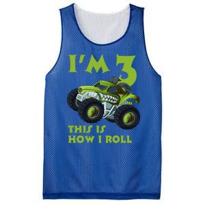 3th Birthday Green Monster Truck 3 Years Old Gift Mesh Reversible Basketball Jersey Tank