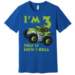 3th Birthday Green Monster Truck 3 Years Old Gift Premium T-Shirt