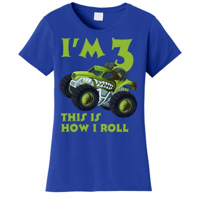 3th Birthday Green Monster Truck 3 Years Old Gift Women's T-Shirt