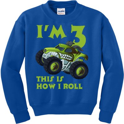 3th Birthday Green Monster Truck 3 Years Old Gift Kids Sweatshirt