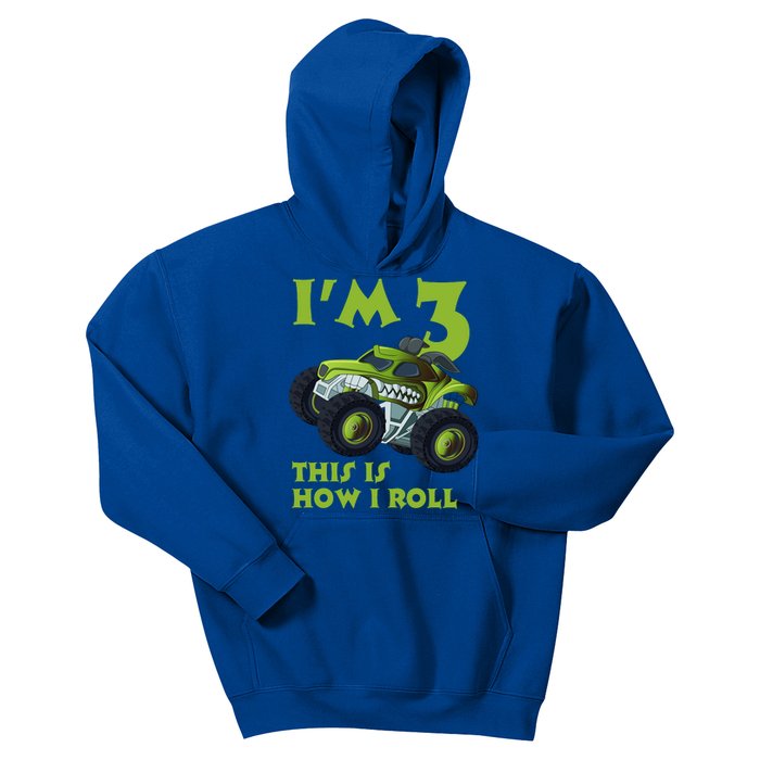 3th Birthday Green Monster Truck 3 Years Old Gift Kids Hoodie