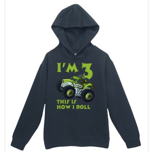 3th Birthday Green Monster Truck 3 Years Old Gift Urban Pullover Hoodie