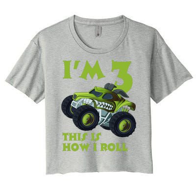 3th Birthday Green Monster Truck 3 Years Old Gift Women's Crop Top Tee