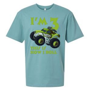 3th Birthday Green Monster Truck 3 Years Old Gift Sueded Cloud Jersey T-Shirt