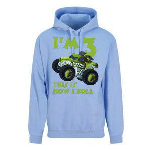 3th Birthday Green Monster Truck 3 Years Old Gift Unisex Surf Hoodie