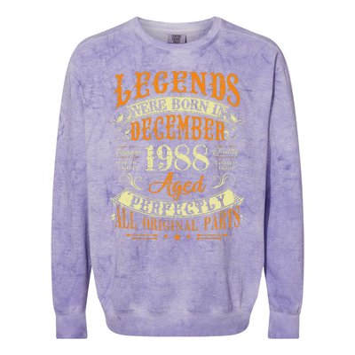 34th Birthday Gift 34 Years Old Legends Born December 1988 Colorblast Crewneck Sweatshirt