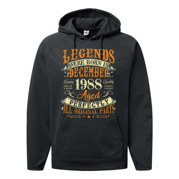 34th Birthday Gift 34 Years Old Legends Born December 1988 Performance Fleece Hoodie