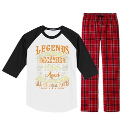 34th Birthday Gift 34 Years Old Legends Born December 1988 Raglan Sleeve Pajama Set