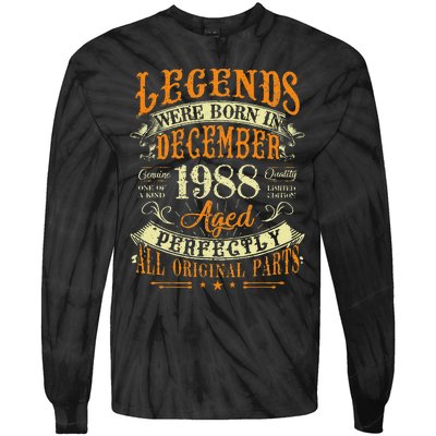 34th Birthday Gift 34 Years Old Legends Born December 1988 Tie-Dye Long Sleeve Shirt