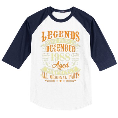 34th Birthday Gift 34 Years Old Legends Born December 1988 Baseball Sleeve Shirt