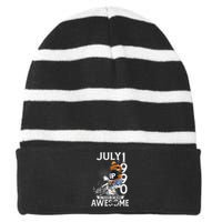 33rd Birthday Gifts Vintage July 1990 33 Years Old Striped Beanie with Solid Band