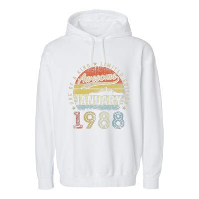 35th Birthday Gift Awesome Since January 1988 35 Year Old Garment-Dyed Fleece Hoodie