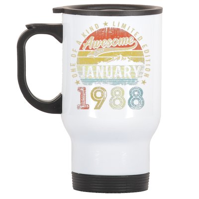 35th Birthday Gift Awesome Since January 1988 35 Year Old Stainless Steel Travel Mug