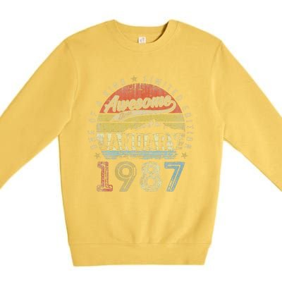 36th Birthday Gift Awesome Since January 1987 36 Year Old Premium Crewneck Sweatshirt