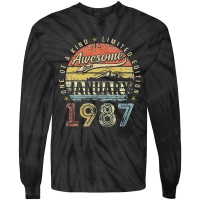 36th Birthday Gift Awesome Since January 1987 36 Year Old Tie-Dye Long Sleeve Shirt