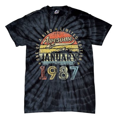 36th Birthday Gift Awesome Since January 1987 36 Year Old Tie-Dye T-Shirt