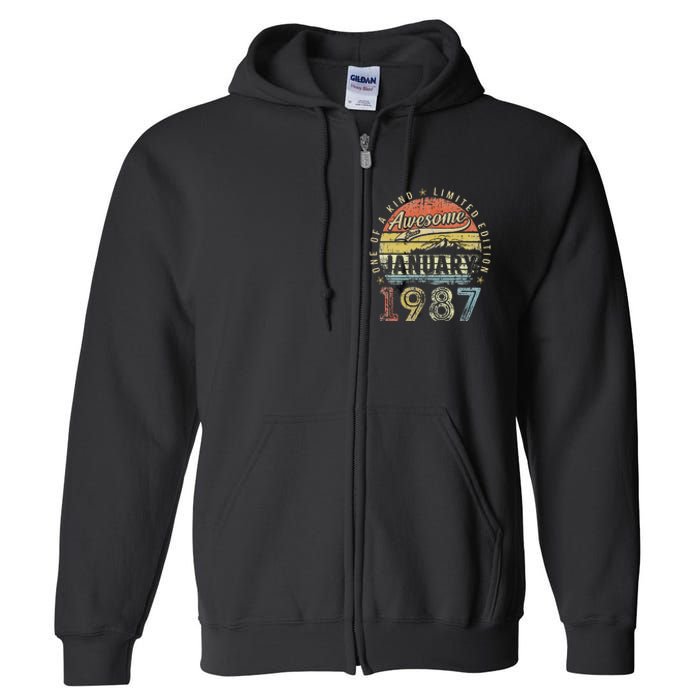 36th Birthday Gift Awesome Since January 1987 36 Year Old Full Zip Hoodie