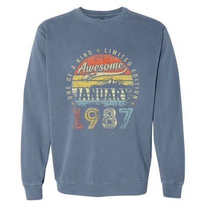 36th Birthday Gift Awesome Since January 1987 36 Year Old Garment-Dyed Sweatshirt