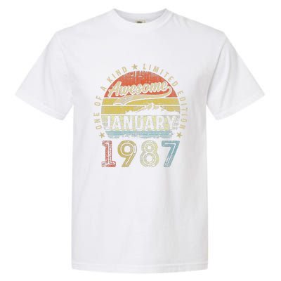 36th Birthday Gift Awesome Since January 1987 36 Year Old Garment-Dyed Heavyweight T-Shirt