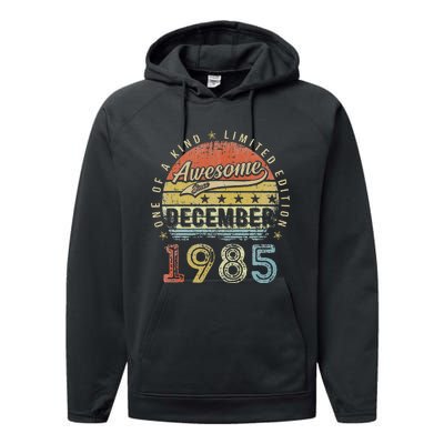 37th Birthday Gift Awesome Since December 1985 37 Year Old Performance Fleece Hoodie