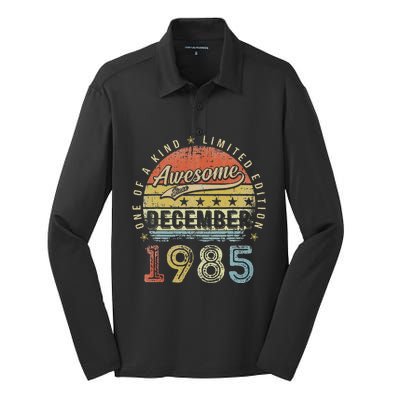 37th Birthday Gift Awesome Since December 1985 37 Year Old Silk Touch Performance Long Sleeve Polo