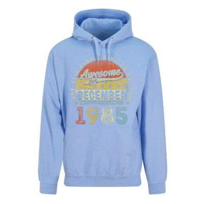 37th Birthday Gift Awesome Since December 1985 37 Year Old Unisex Surf Hoodie