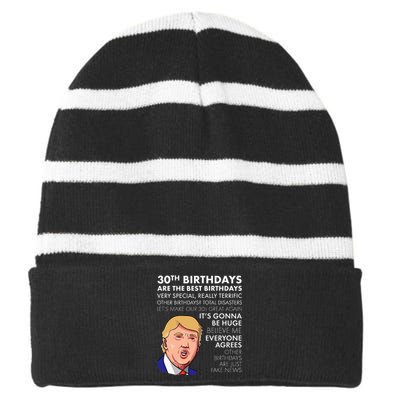 30th Birthday Gift Funny Trump Quote Striped Beanie with Solid Band