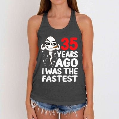  35th Birthday Gag dress 35 Years Ago I Was The Fastest Funny Women's Knotted Racerback Tank