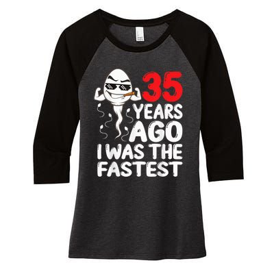  35th Birthday Gag dress 35 Years Ago I Was The Fastest Funny Women's Tri-Blend 3/4-Sleeve Raglan Shirt